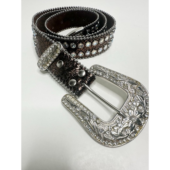 Genuine Leather Rhinestone Copper Brown Western Style Belt Size M/L - Picture 1 of 7